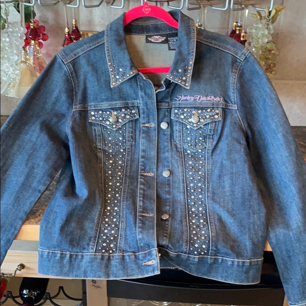 Harley Davidson bling jean jacket size large. NWOT